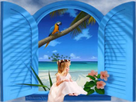 fille et perroquet