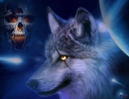 loup et tete de mort